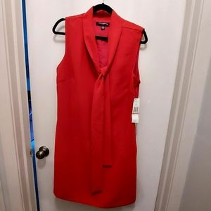 Red V neck with tie sleeveless dress
